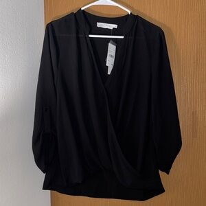 All in Favor Black Wrap Blouse Size Large
